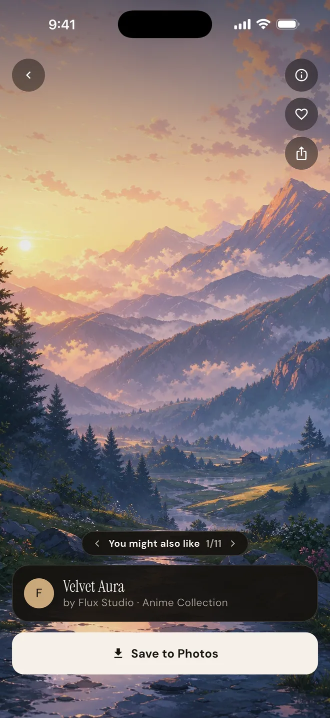 A wallpaper open in the Flux app, ready to save